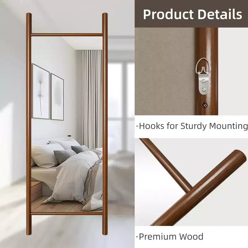 PexFix 24 in. W x 63 in. H Ladder-Style Solid Wood Framed Mirror in Brown