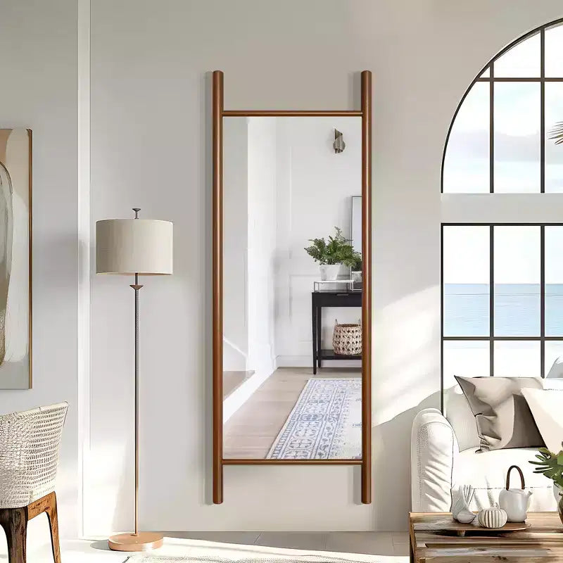 PexFix 24 in. W x 63 in. H Ladder-Style Solid Wood Framed Mirror in Brown
