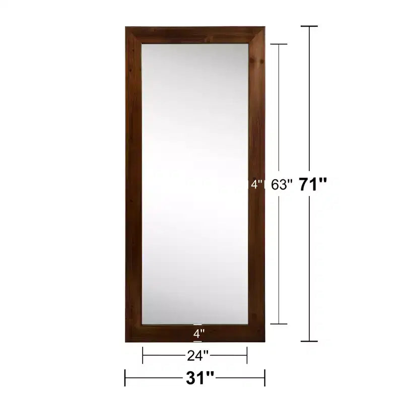 Miroir mural rectangulaire pleine longueur PexFix de 31 po l. x 71 po H, avec cadre en bois massif, en noyer