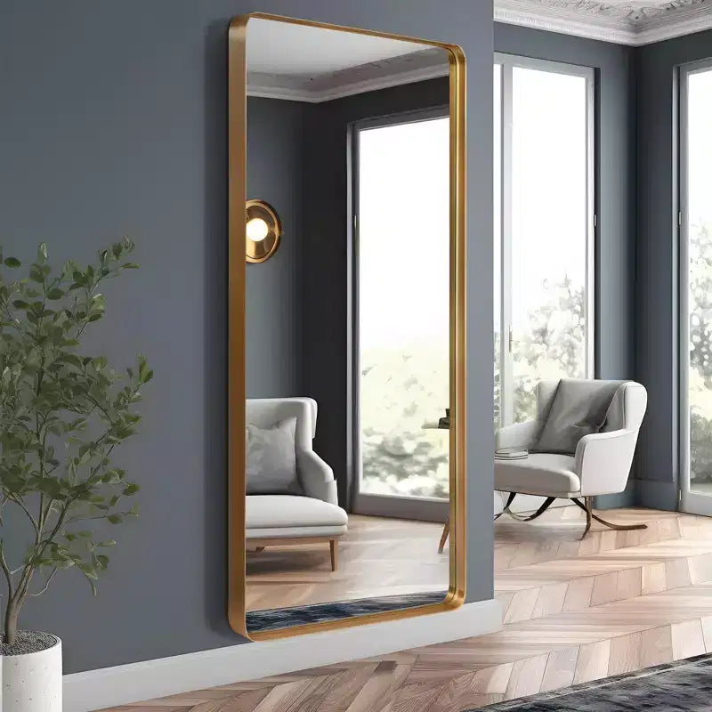 PexFix 31 in. x 71 in. Full Length Mirror Aluminum Round Corner Rectangle Deep Frame Wall Decor Mirror in Gold Freestanding Wall Mount