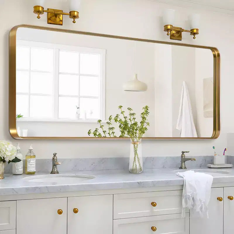PexFix 31 in. x 71 in. Full Length Mirror Aluminum Round Corner Rectangle Deep Frame Wall Decor Mirror in Gold Freestanding Wall Mount