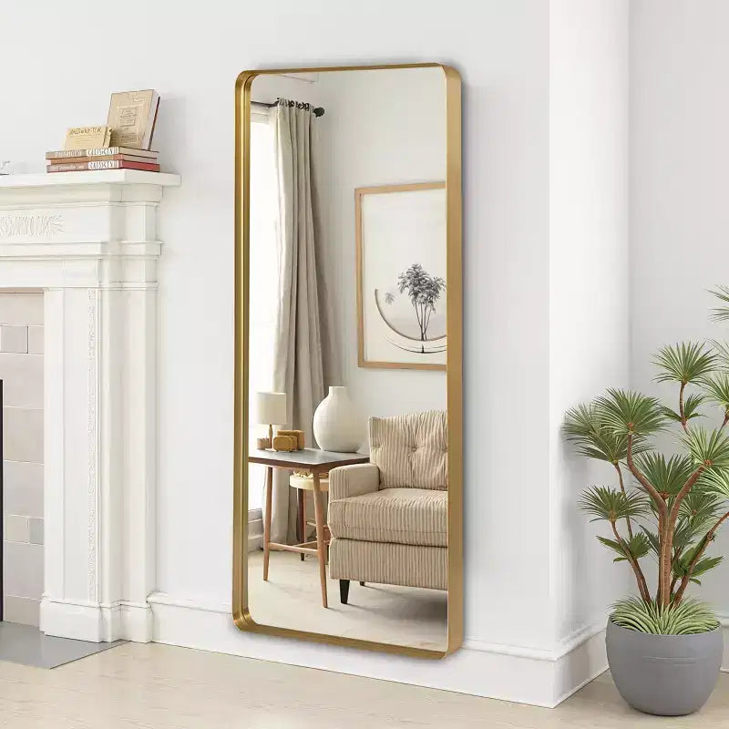 PexFix 31 in. x 71 in. Full Length Mirror Aluminum Round Corner Rectangle Deep Frame Wall Decor Mirror in Gold Freestanding Wall Mount
