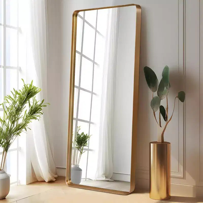 PexFix 31 in. x 71 in. Full Length Mirror Aluminum Round Corner Rectangle Deep Frame Wall Decor Mirror in Gold Freestanding Wall Mount