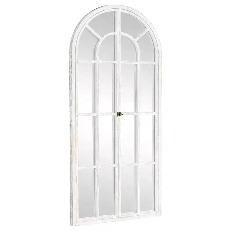 PexFix 71 in. x 32 in. Classic Arched Solid Wood Solid Wood Window Pane Full Length Mirror Arched Top Rectangle Freestanding White