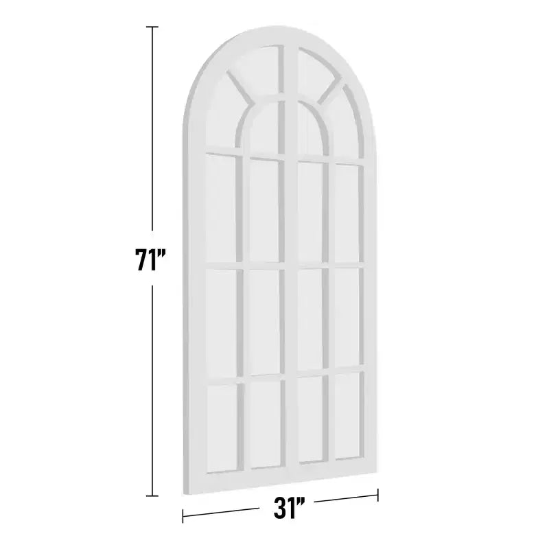 PexFix 71 in. x 32 in. Classic Arched Solid Wood Solid Wood Window Pane Full Length Mirror Arched Top Rectangle Freestanding White