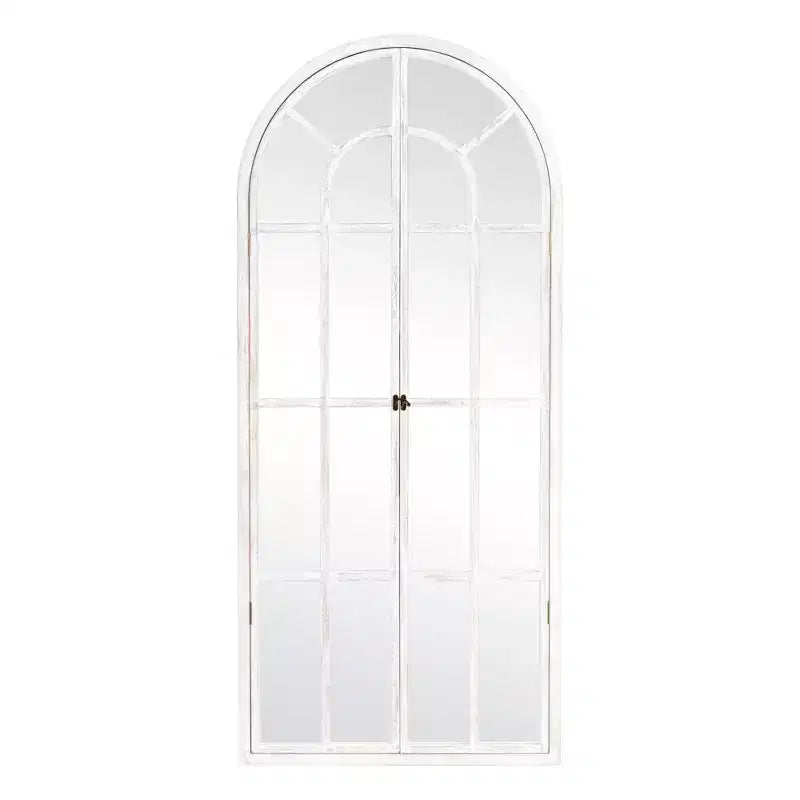PexFix 71 in. x 32 in. Classic Arched Solid Wood Solid Wood Window Pane Full Length Mirror Arched Top Rectangle Freestanding White