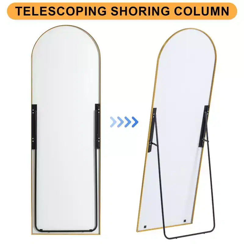 PexFix 21 in. W. x 64 in. H Full Length Arched Free Standing Body Mirror Metal Framed Wall Mirror Large Floor Mirror in Gold