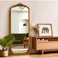 PexFix 21 in. W x 64 in. H Rustic Arched Solid Wood Framed DIY Carved Full Length Mirror in Golden