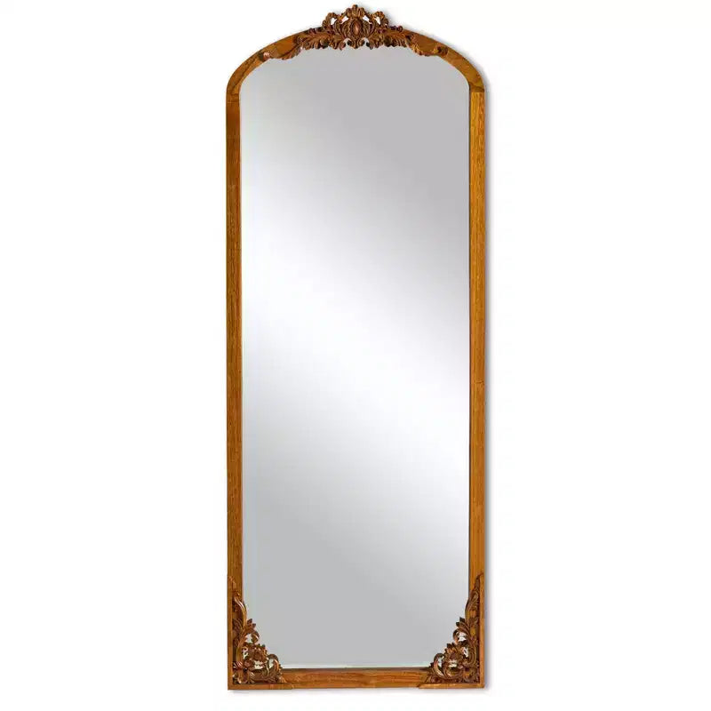 PexFix 21 in. W x 64 in. H Rustic Arched Solid Wood Framed DIY Carved Full Length Mirror in Golden