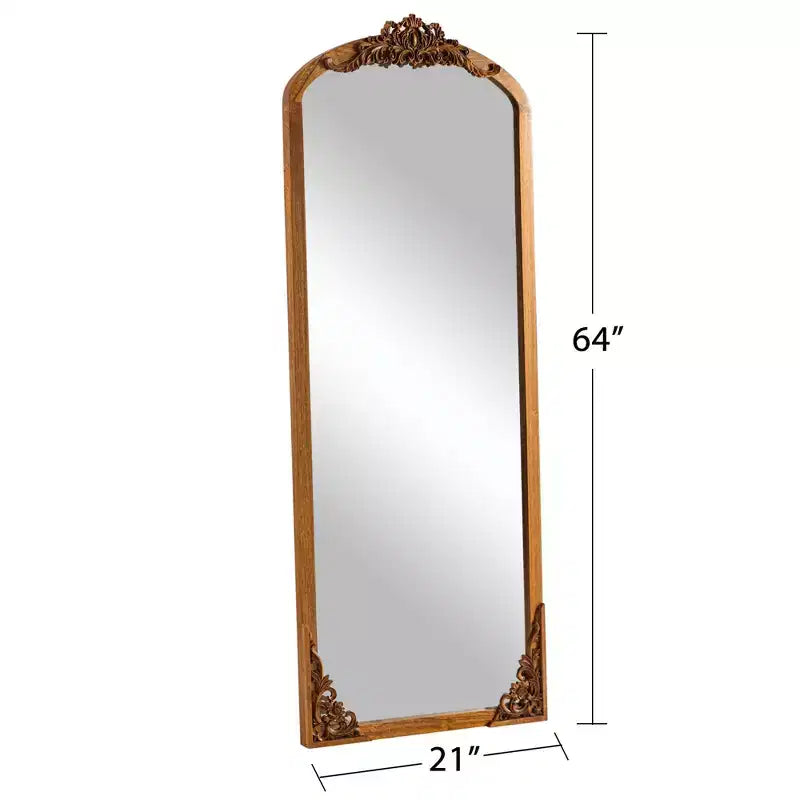 PexFix 21 in. W x 64 in. H Rustic Arched Solid Wood Framed DIY Carved Full Length Mirror in Golden