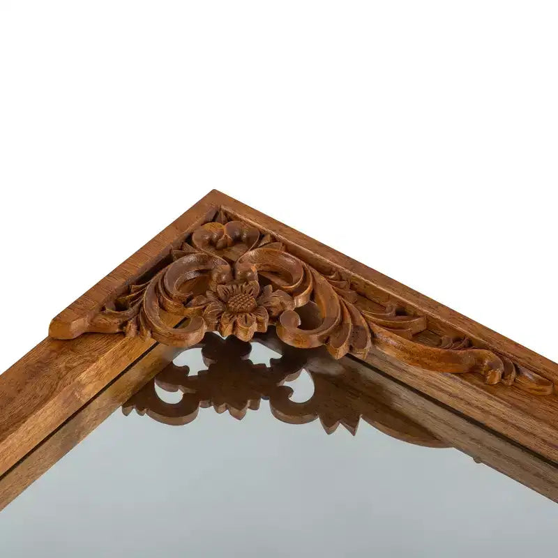 PexFix 21 in. W x 64 in. H Rustic Arched Solid Wood Framed DIY Carved Full Length Mirror in Golden