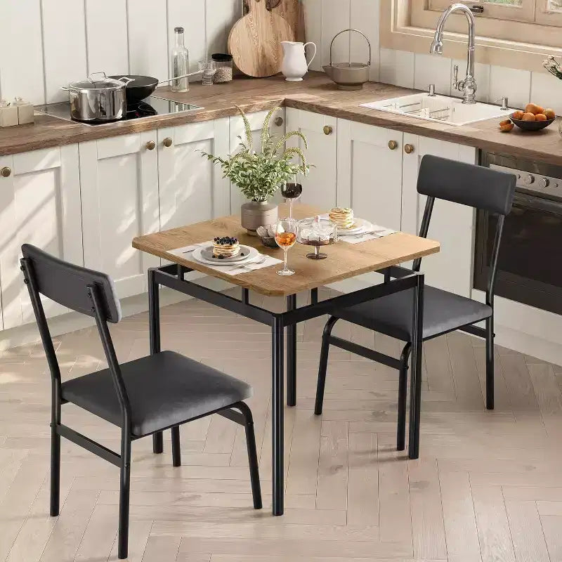 3/5 Piece Dining Table Set, Wooden Kitchen Table Set with PU Upholstered Chair, Industrial Metal Frame Dinette Set for Dining Room