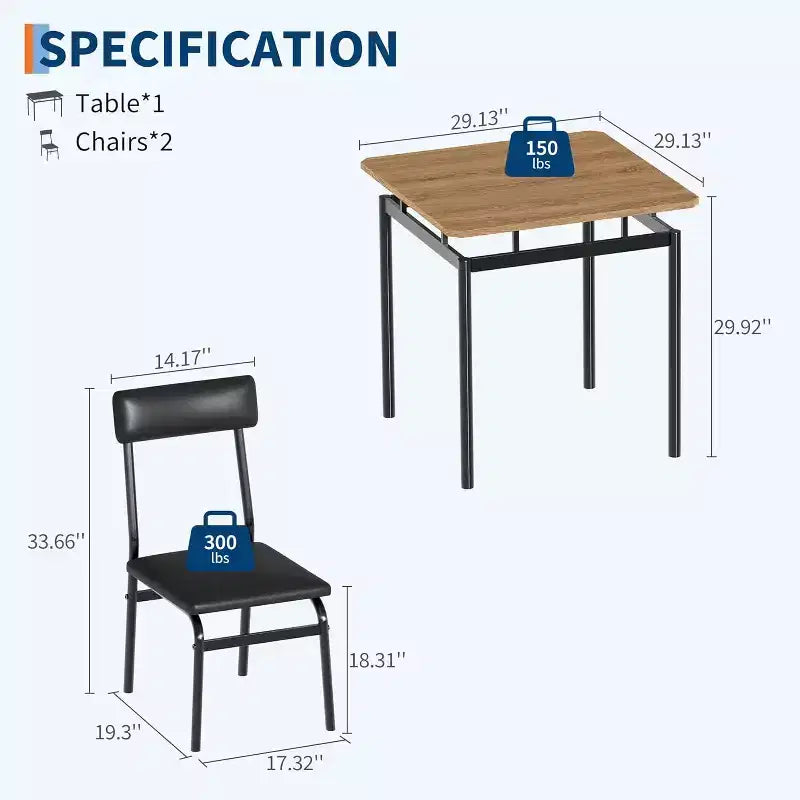 3/5 Piece Dining Table Set, Wooden Kitchen Table Set with PU Upholstered Chair, Industrial Metal Frame Dinette Set for Dining Room