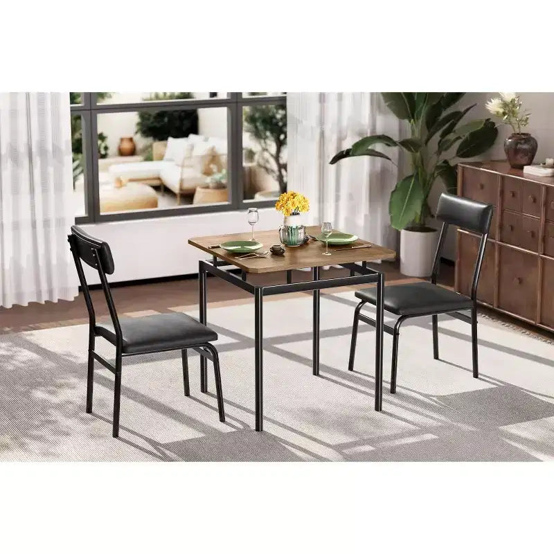 3/5 Piece Dining Table Set, Wooden Kitchen Table Set with PU Upholstered Chair, Industrial Metal Frame Dinette Set for Dining Room