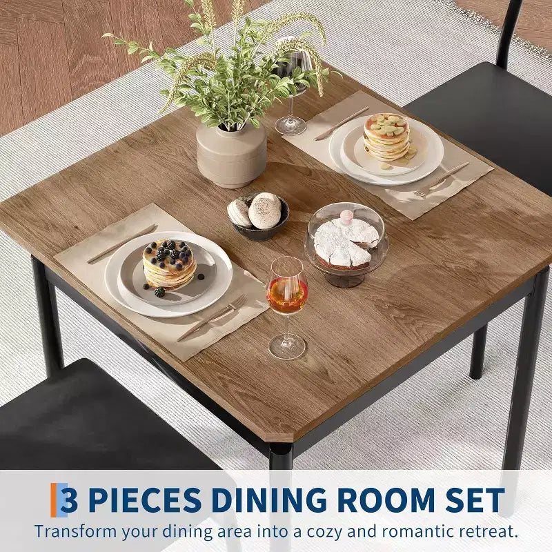 3/5 Piece Dining Table Set, Wooden Kitchen Table Set with PU Upholstered Chair, Industrial Metal Frame Dinette Set for Dining Room