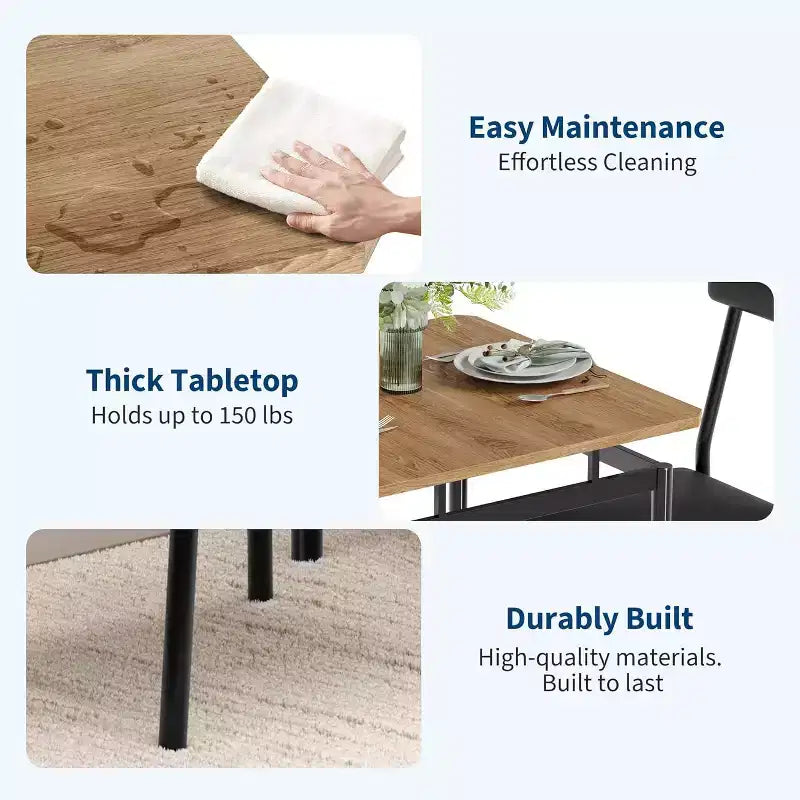 3/5 Piece Dining Table Set, Wooden Kitchen Table Set with PU Upholstered Chair, Industrial Metal Frame Dinette Set for Dining Room