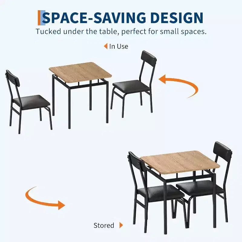3/5 Piece Dining Table Set, Wooden Kitchen Table Set with PU Upholstered Chair, Industrial Metal Frame Dinette Set for Dining Room