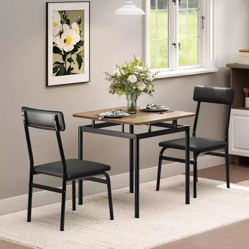 3/5 Piece Dining Table Set, Wooden Kitchen Table Set with PU Upholstered Chair, Industrial Metal Frame Dinette Set for Dining Room