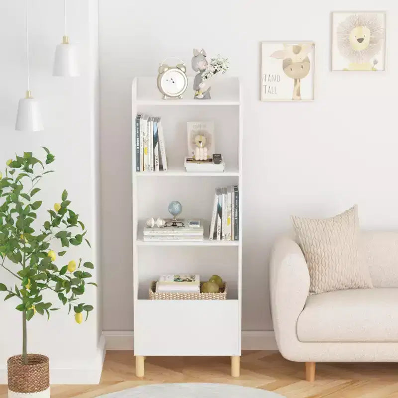 MAYEERTY 4 Tier Bookshelf Toy Storage Cabinet Organizer for Children Room Living Room White