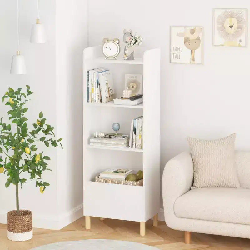 MAYEERTY 4 Tier Bookshelf Toy Storage Cabinet Organizer for Children Room Living Room White