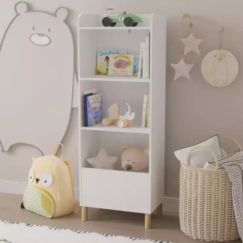 MAYEERTY 4 Tier Bookshelf Toy Storage Cabinet Organizer for Children Room Living Room White