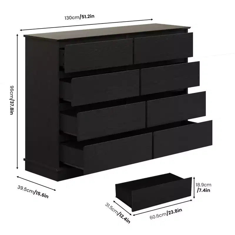 8 Drawer Dressers for Bedroom, Chest of Drawers with Deep Drawers, Large Double Dresser for Closet with Wide Top, Horizontal Wooden Dresser