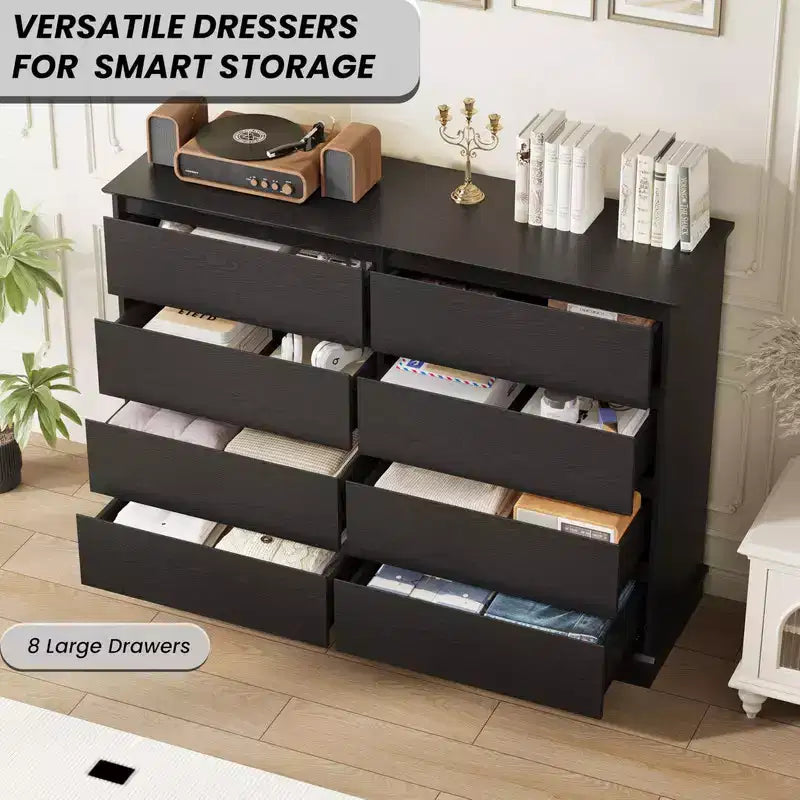 8 Drawer Dressers for Bedroom, Chest of Drawers with Deep Drawers, Large Double Dresser for Closet with Wide Top, Horizontal Wooden Dresser