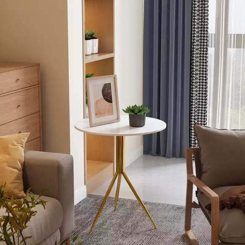 Maxax Round Side Table, White Marble Style Top with Gold Legs for Living Room Bedroom Office-23