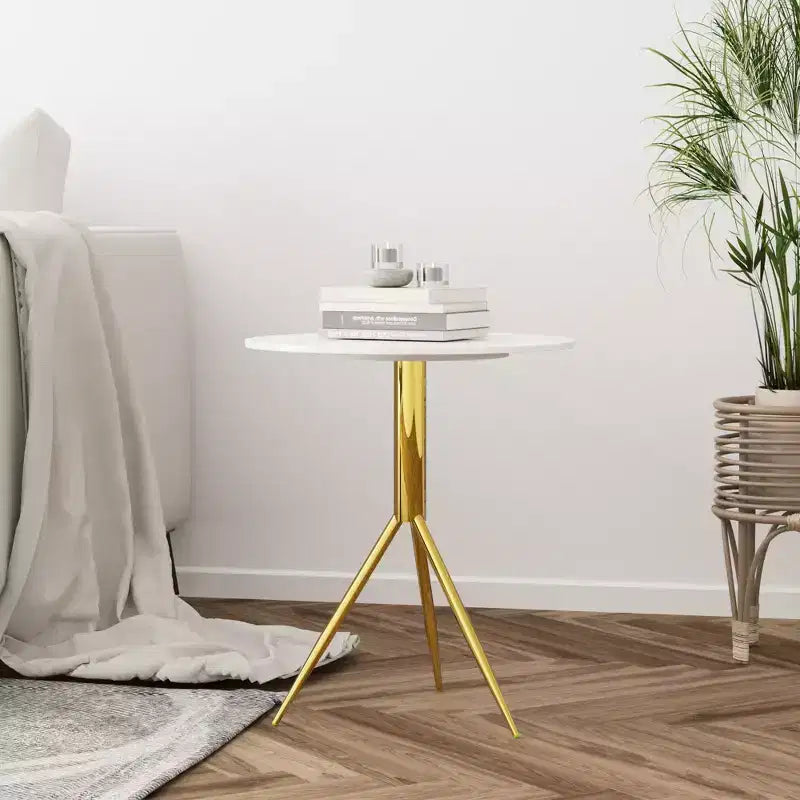 Maxax Round Side Table, White Marble Style Top with Gold Legs for Living Room Bedroom Office-23