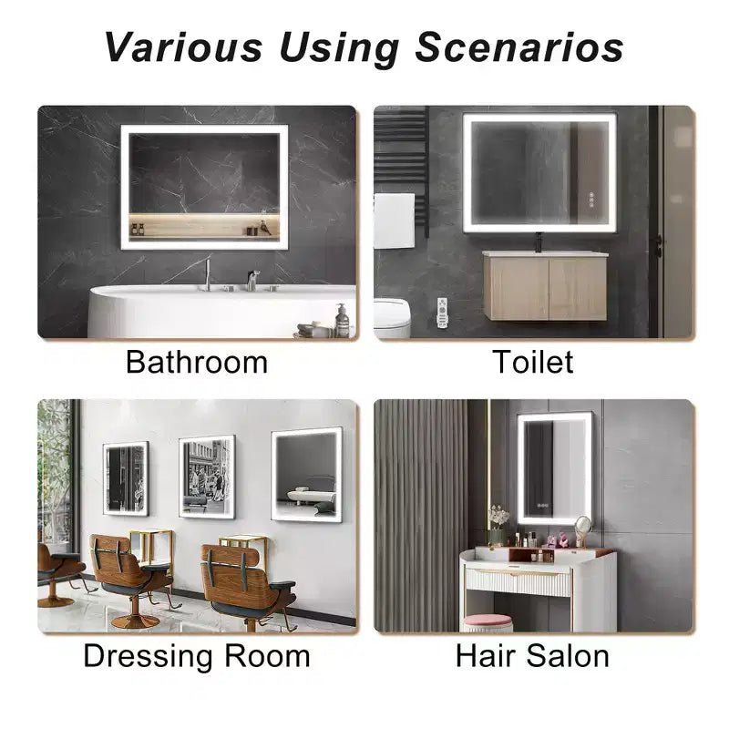 Maxax Modern Space Aluminum Framed Led Lighted Dimmable Anti-Fog Tempered Glass Bathroom / Vanity Mirror
