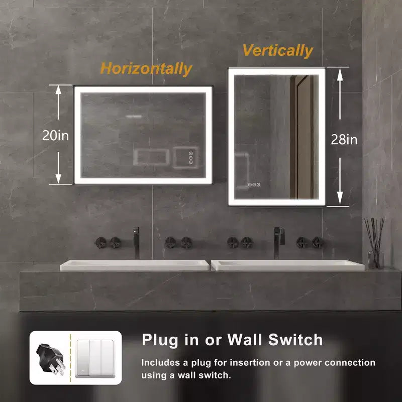 Maxax Modern Space Aluminum Framed Led Lighted Dimmable Anti-Fog Tempered Glass Bathroom / Vanity Mirror