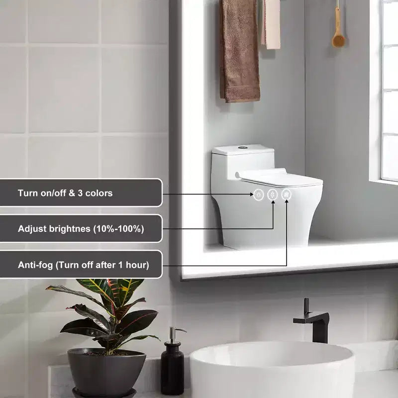 Maxax Modern Space Aluminum Framed Led Lighted Dimmable Anti-Fog Tempered Glass Bathroom / Vanity Mirror