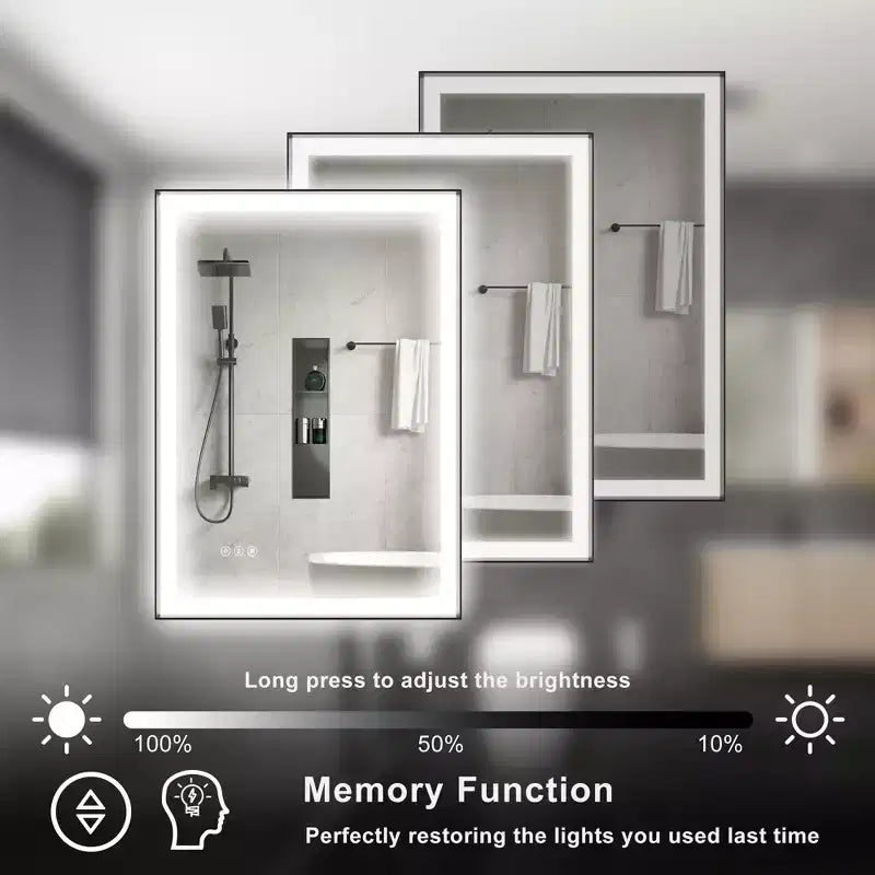 Maxax Modern Space Aluminum Framed Led Lighted Dimmable Anti-Fog Tempered Glass Bathroom / Vanity Mirror