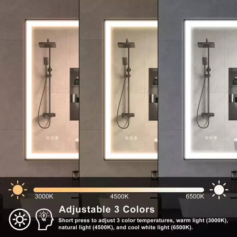 Maxax Modern Space Aluminum Framed Led Lighted Dimmable Anti-Fog Tempered Glass Bathroom / Vanity Mirror