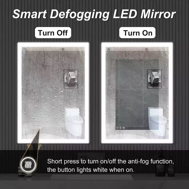 Maxax Modern Space Aluminum Framed Led Lighted Dimmable Anti-Fog Tempered Glass Bathroom / Vanity Mirror