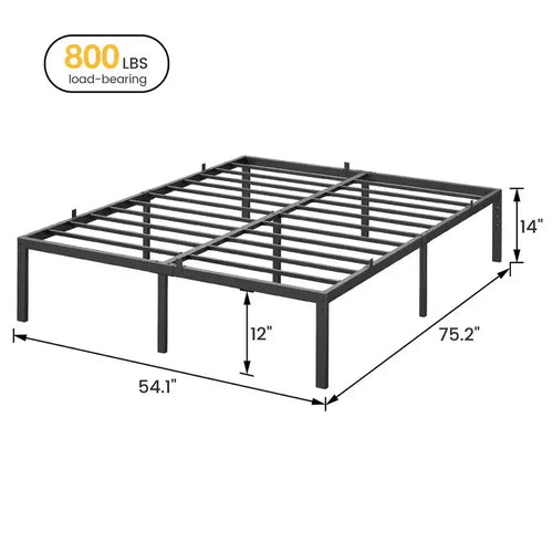 14 Inch Heavy Duty Twin Metal Bed Frame with Sturdy Slat Support - Modern Platform Bed, No Box Spring Needed, Easy Assembly, Minimalist Design