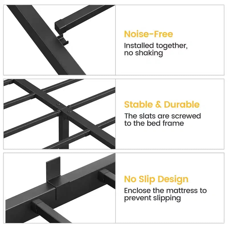 14 Inch Heavy Duty Twin Metal Bed Frame with Sturdy Slat Support - Modern Platform Bed, No Box Spring Needed, Easy Assembly, Minimalist Design