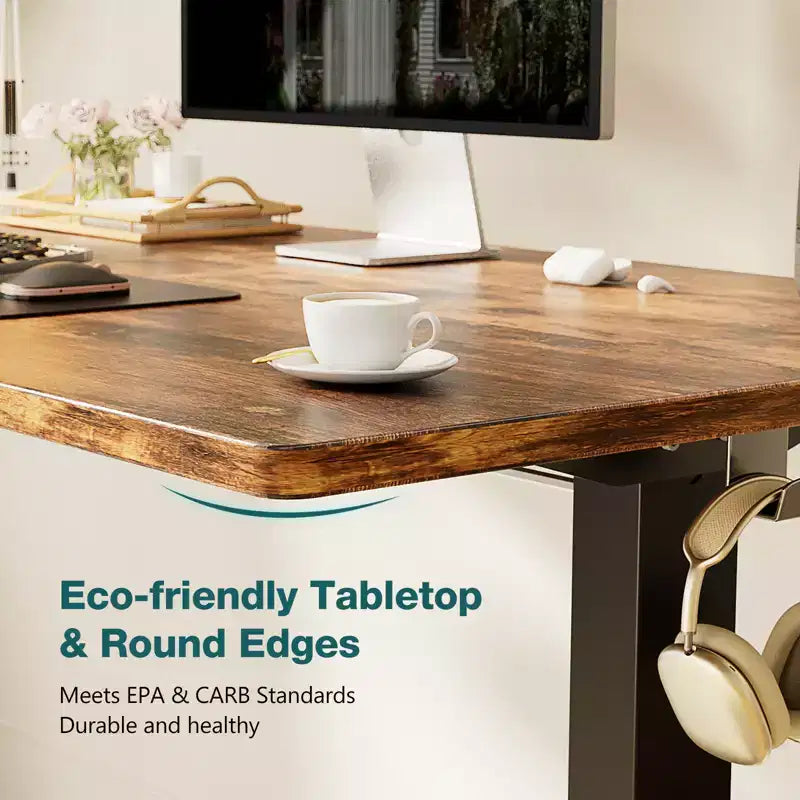 Bestier Height Adjustable Electric Standing Desk, 55 x 24 Ergonomic Sit Stand up Desk with Hooks and Wire Holes, Memory Computer Home Office Desk