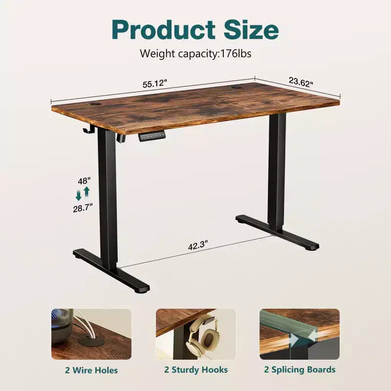 Bestier Height Adjustable Electric Standing Desk, 55 x 24 Ergonomic Sit Stand up Desk with Hooks and Wire Holes, Memory Computer Home Office Desk