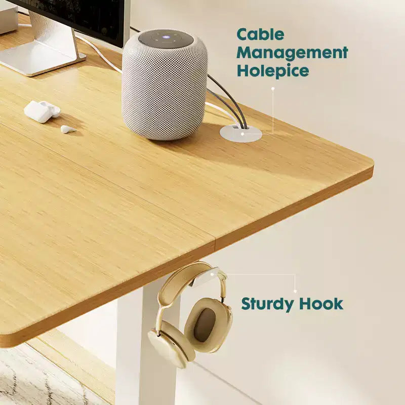 Bestier Height Adjustable Electric Standing Desk, 55 x 24 Ergonomic Sit Stand up Desk with Hooks and Wire Holes, Memory Computer Home Office Desk