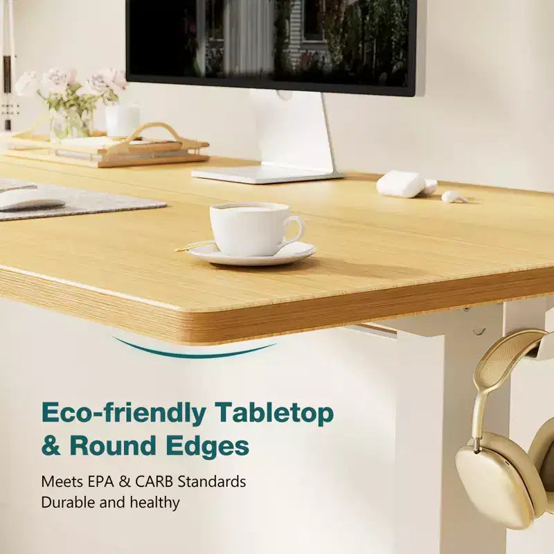 Bestier Height Adjustable Electric Standing Desk, 55 x 24 Ergonomic Sit Stand up Desk with Hooks and Wire Holes, Memory Computer Home Office Desk