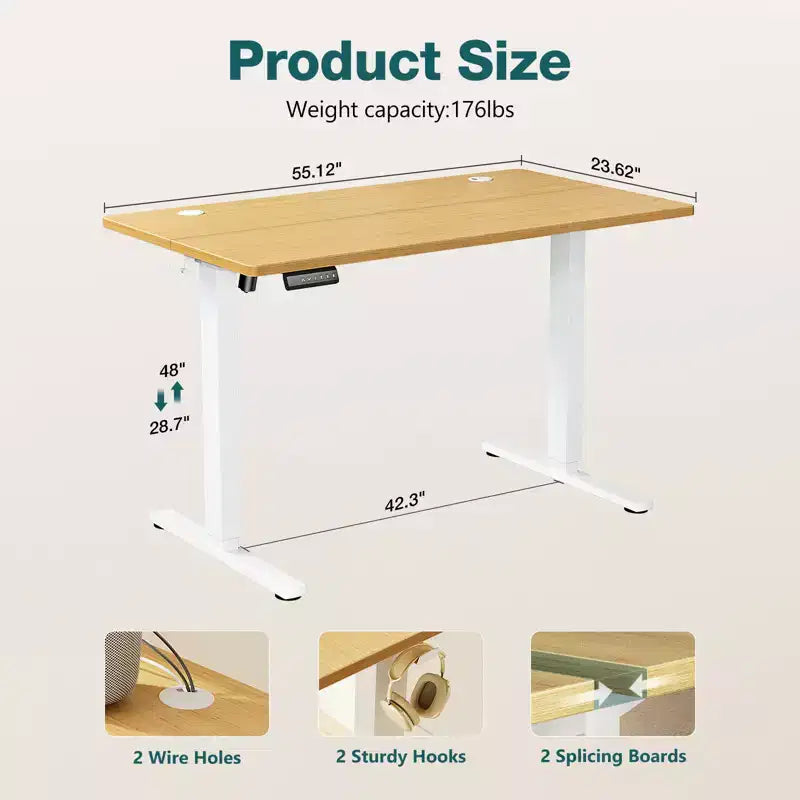 Bestier Height Adjustable Electric Standing Desk, 55 x 24 Ergonomic Sit Stand up Desk with Hooks and Wire Holes, Memory Computer Home Office Desk