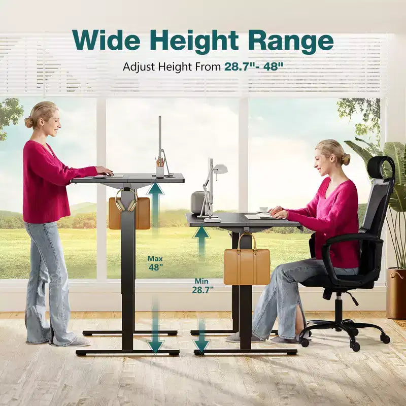 Bestier Height Adjustable Electric Standing Desk, 55 x 24 Ergonomic Sit Stand up Desk with Hooks and Wire Holes, Memory Computer Home Office Desk
