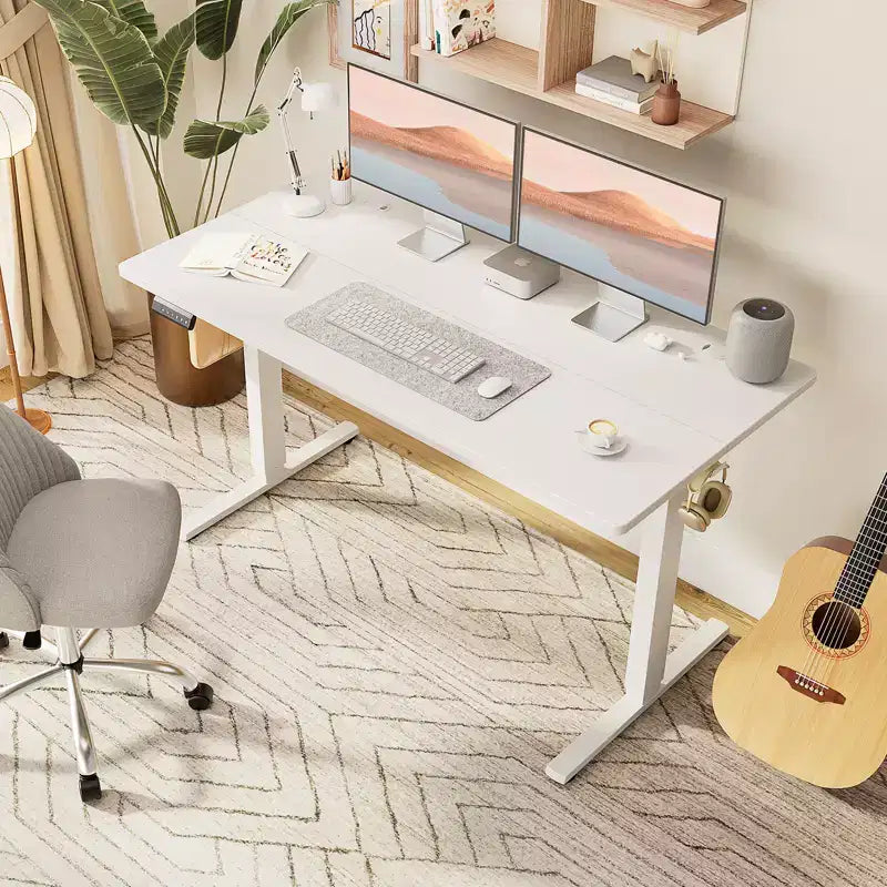 Bestier Height Adjustable Electric Standing Desk, 55 x 24 Ergonomic Sit Stand up Desk with Hooks and Wire Holes, Memory Computer Home Office Desk