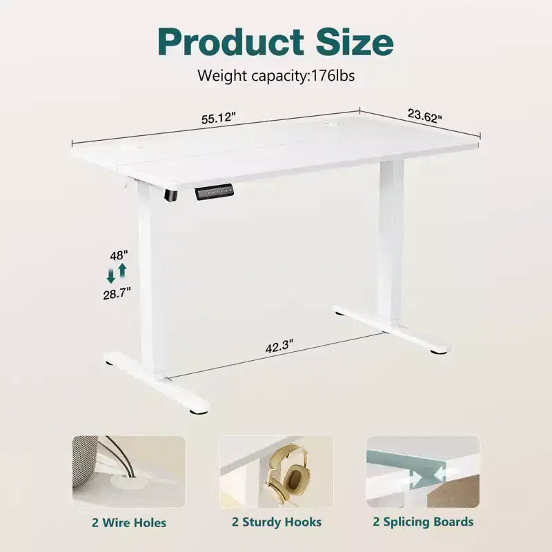 Bestier Height Adjustable Electric Standing Desk, 55 x 24 Ergonomic Sit Stand up Desk with Hooks and Wire Holes, Memory Computer Home Office Desk