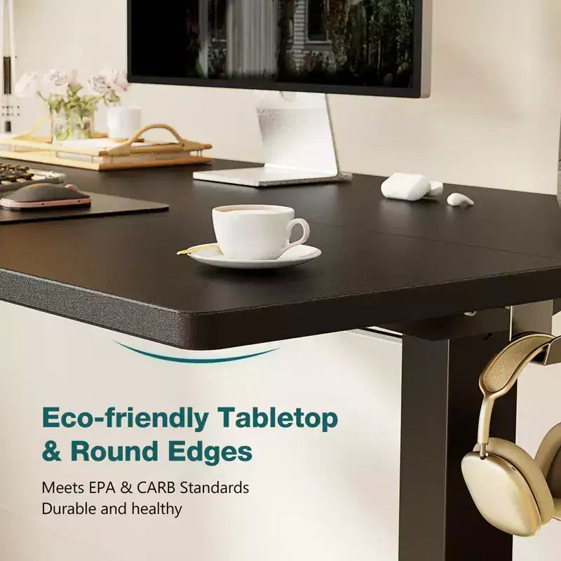 Bestier Height Adjustable Electric Standing Desk, 55 x 24 Ergonomic Sit Stand up Desk with Hooks and Wire Holes, Memory Computer Home Office Desk