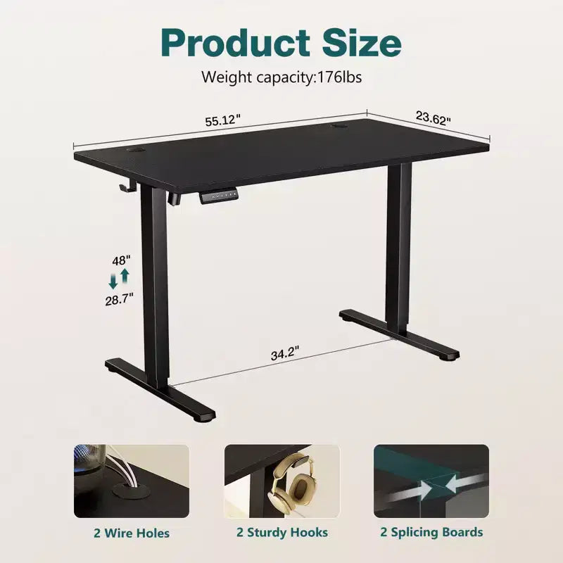 Bestier Height Adjustable Electric Standing Desk, 55 x 24 Ergonomic Sit Stand up Desk with Hooks and Wire Holes, Memory Computer Home Office Desk