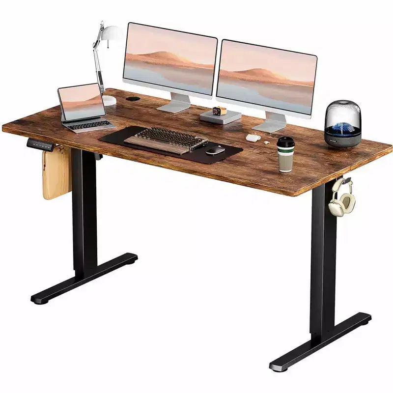Bestier Height Adjustable Electric Standing Desk, 55 x 24 Ergonomic Sit Stand up Desk with Hooks and Wire Holes, Memory Computer Home Office Desk