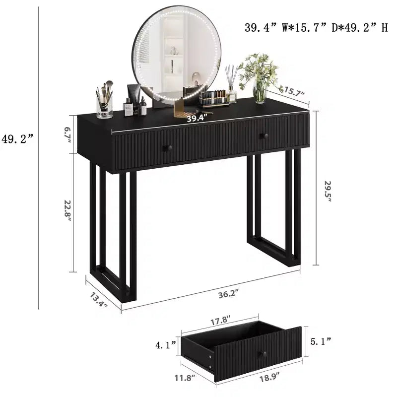 GustoWave Vanity Desk with Mirror and Lights, Makeup Vanity with 2 Drawers, Vanity Organizer with 3 Color LightsAdjustable Brightness, Dressing Table
