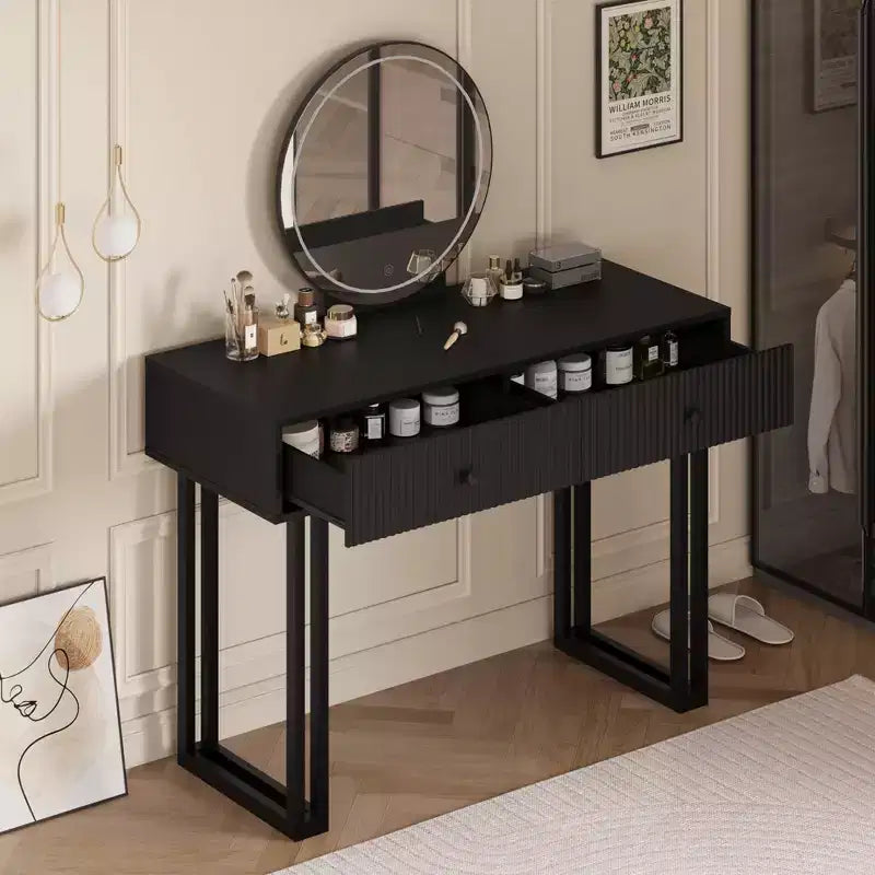 GustoWave Vanity Desk with Mirror and Lights, Makeup Vanity with 2 Drawers, Vanity Organizer with 3 Color LightsAdjustable Brightness, Dressing Table